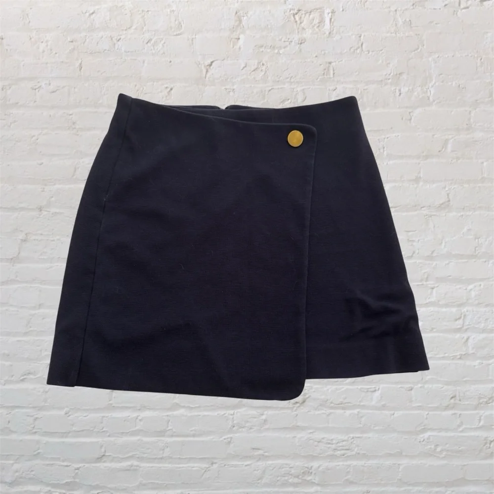 Ann Taylor Loft rich navy faux wrap asymmetrical skirt